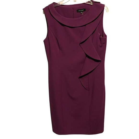 Ellen Tracy NWT Sheath Dress Fully Lined Asymmetric Front Ruffle Sz 12 in Berry - Picture 4 of 16